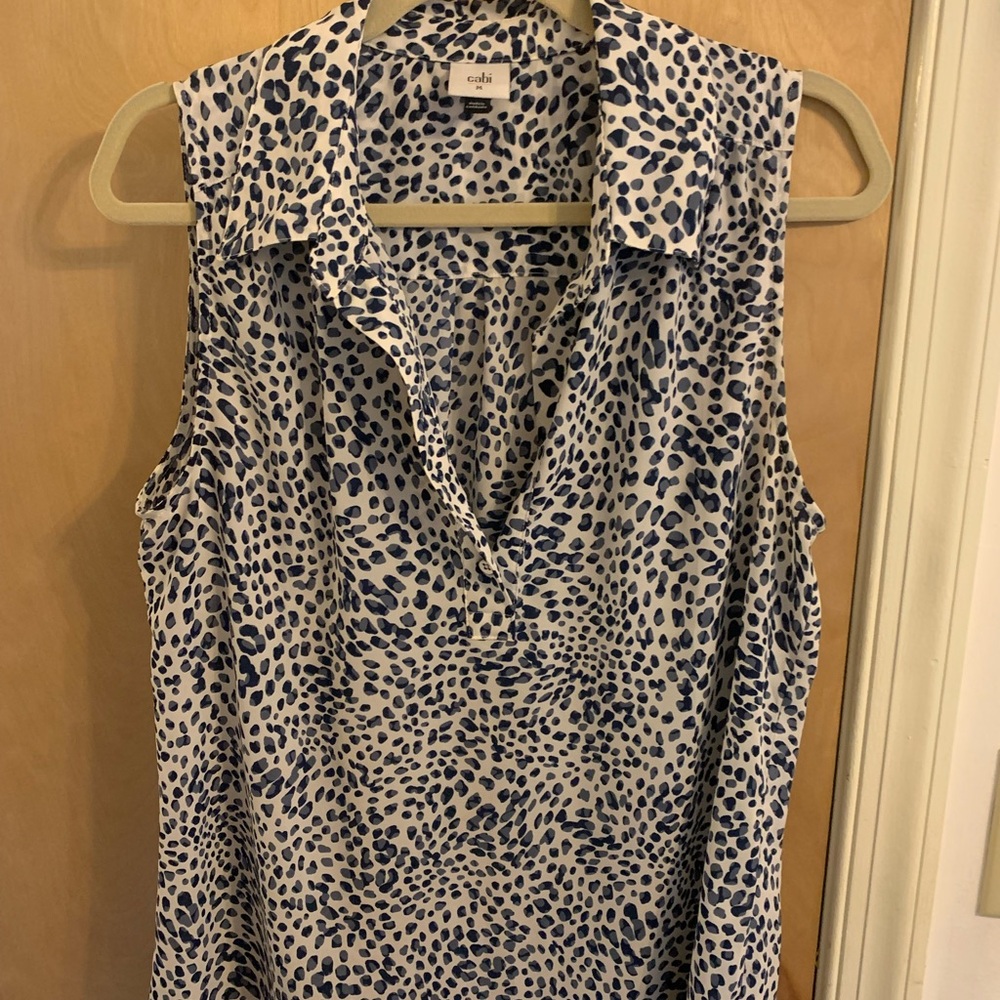 CAbi Black and White Notched Collar Blouse